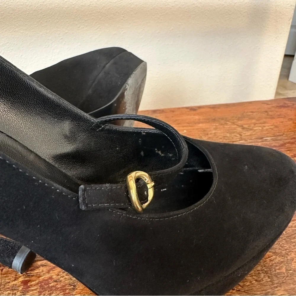 YSL Yves Saint Laurent Black Suede Platform Mary Jane Heels Shoes - Picture 11 of 16